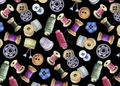 Sewing Materials Black Multi Color 100% Cotton