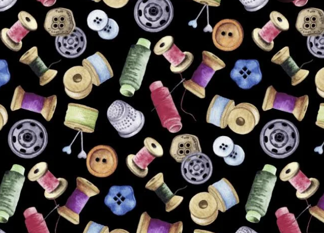 Sewing Materials Black Multi Color 100% Cotton