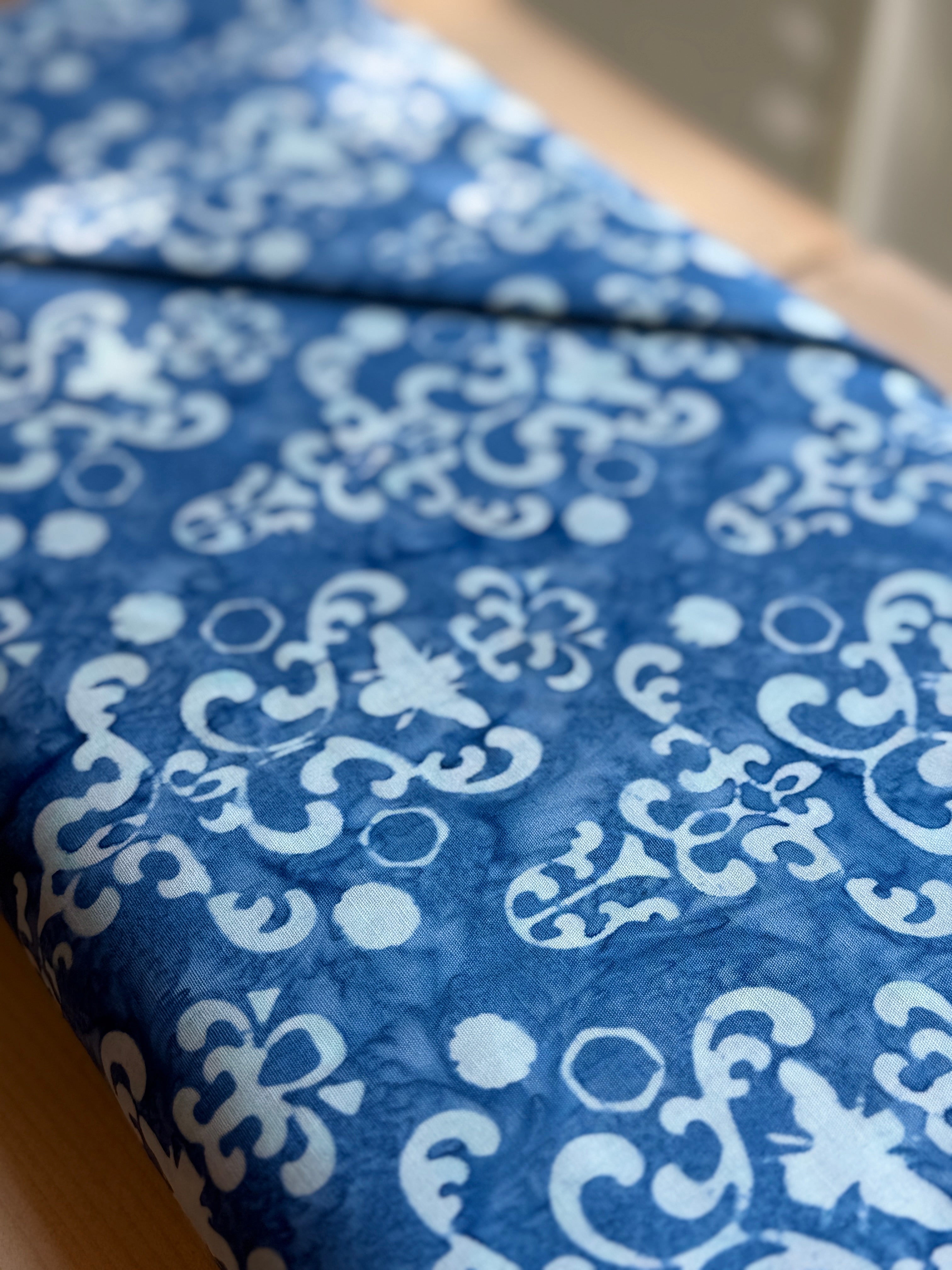 Expressions Watercolor Daisies Batik in Ocean Blue by Riley Blake