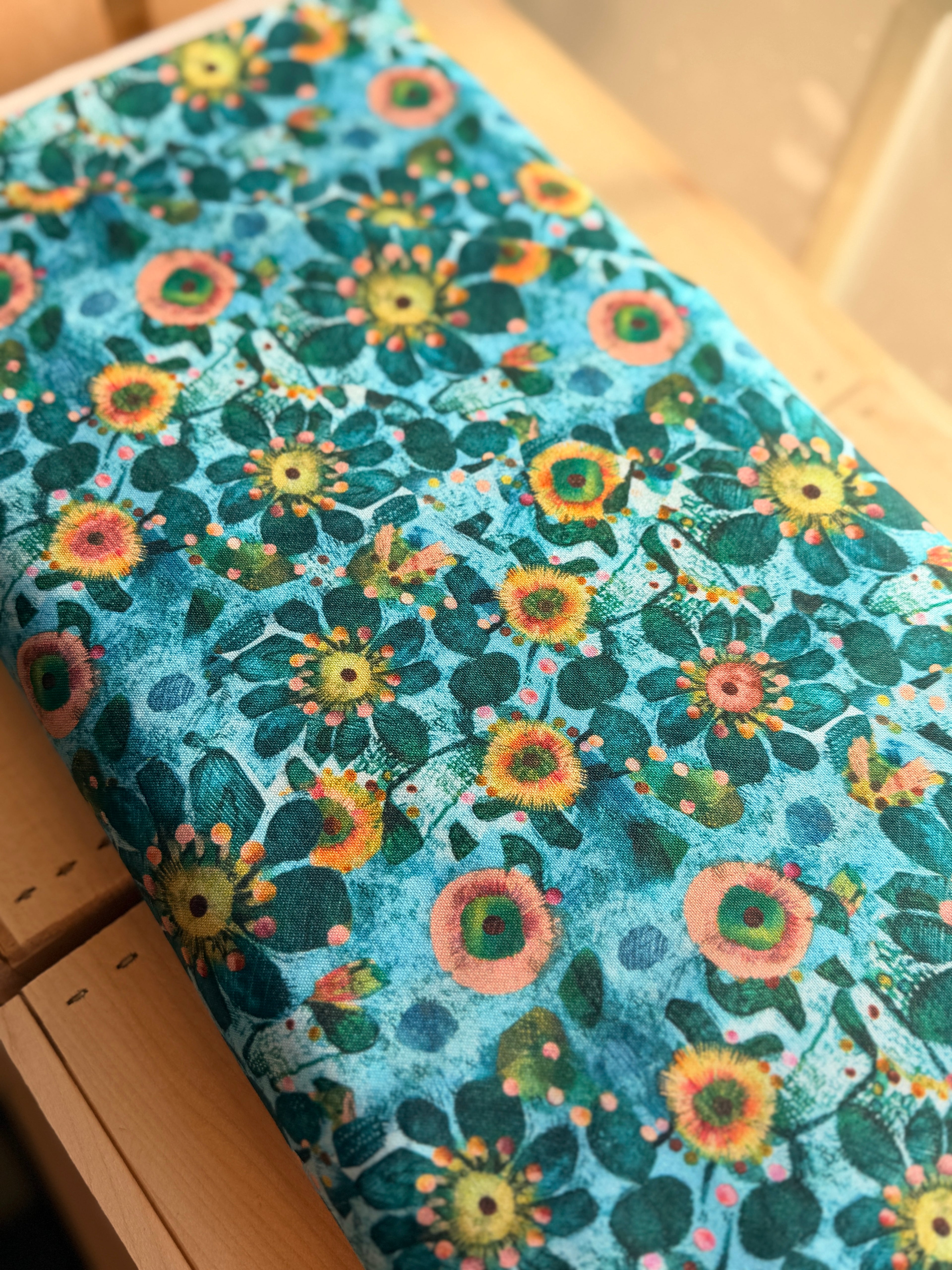 Esté Macleod in Fleur Turquoise by Free Spirit fabrics