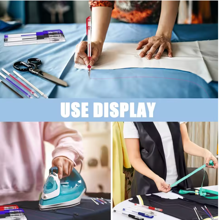 Heat-Erasable Fabric Marking Pens, 4 Colors with 8 Refills