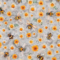 Sunflower Serenade Sunflowers & Bumble Bees on Grey by MCG
