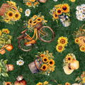 Sunflower Serenade Sunflowers & Bikes on Green by MCG