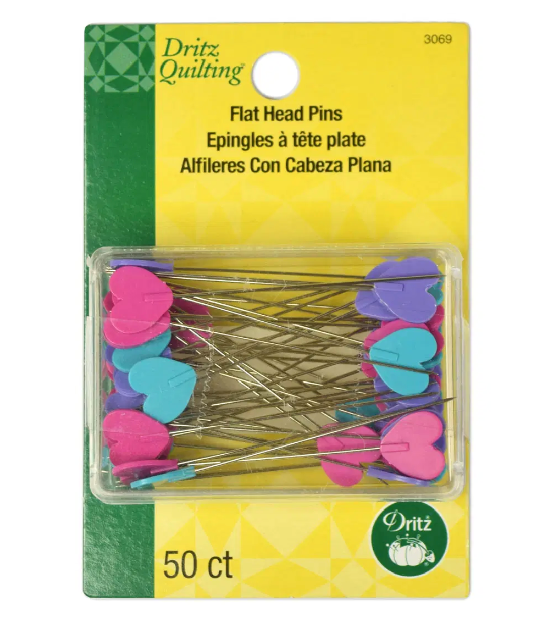 Dritz 50 Flat Heart Quilting Pins - 2"