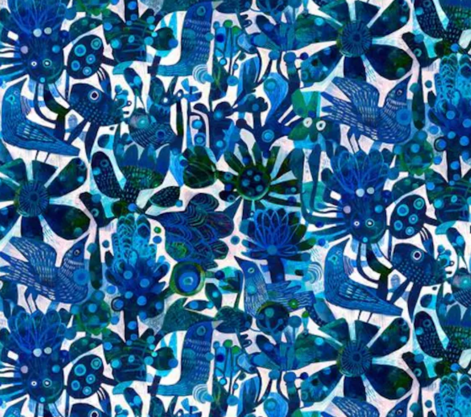 Esté Macleod Blue Birds Ultramarine by Free Spirit fabrics