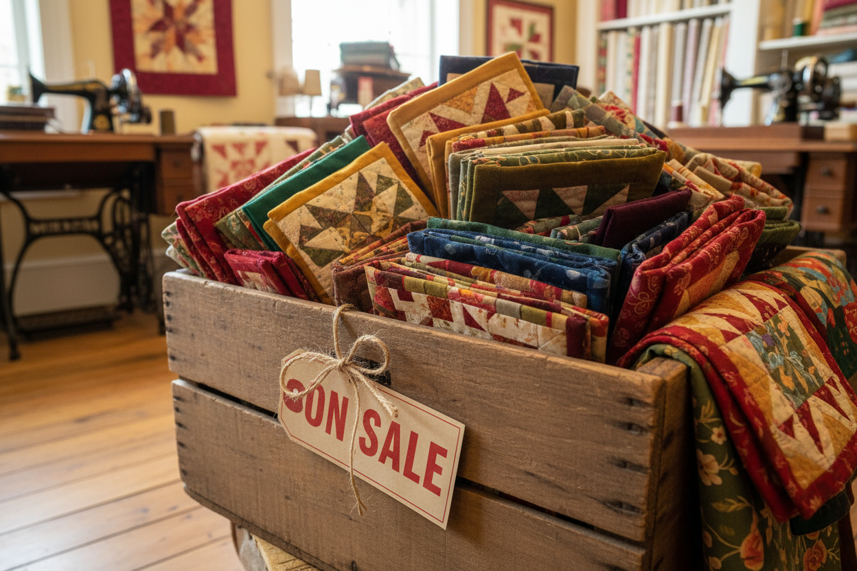 A stack of sale fabrics